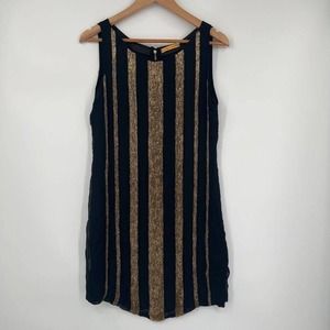 Alice + Olivia Womens Shift Dress Black Gold Mini Boat Neck Sleeveless‎ Beads 8